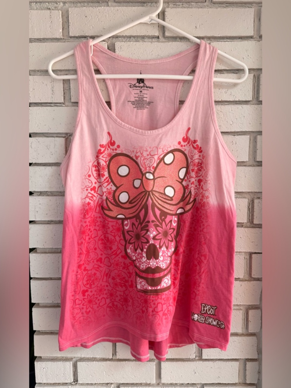 Disney Parks EPCOT World Showcase Minnie Mouse Sugar Skull‎ Pink Ombré Tank Top